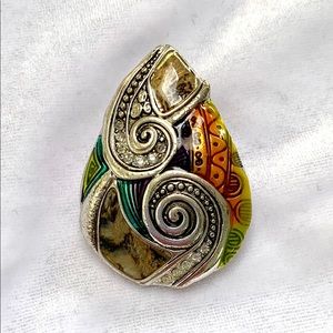 Artisan-made Silver tone Multi-colored Scarf Slide